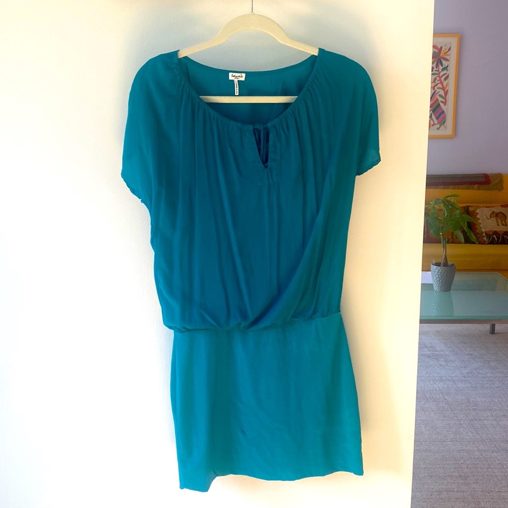 Splendid Green Dress Rayon Elastic Waist Keyhole Back Women's Size Small - Women